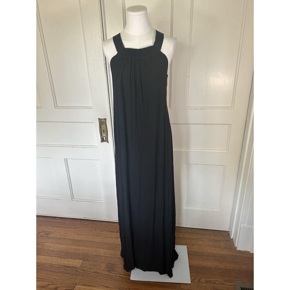 Theory Linen Blend Cris Cross Maxi Dress Womens Size 0/P Black Beach Minimalist